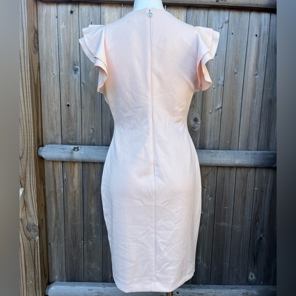 Tommy Hilfiger Blush Pink Scuba Sheath Dress with Flutter Sleeves - Picture 7 of 12